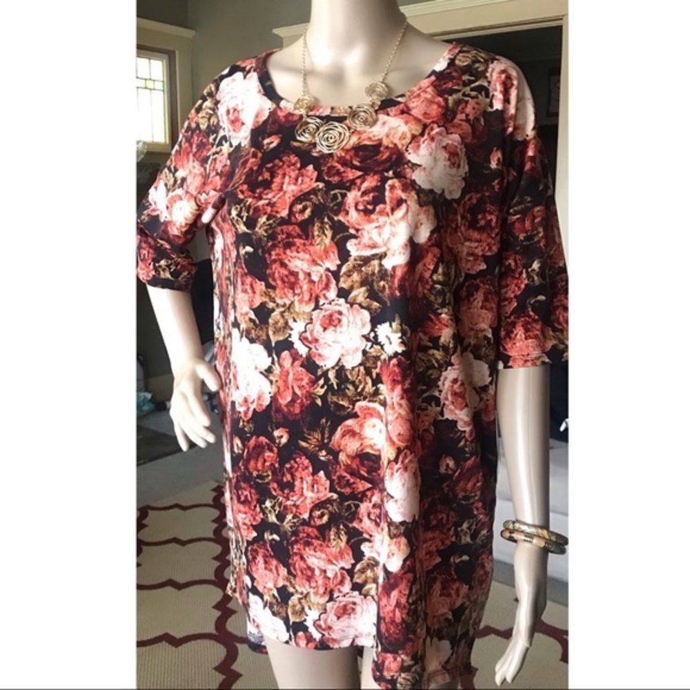 LuLaRoe Brown Rose Bud Design Irma Shirt Size Medium new with tags